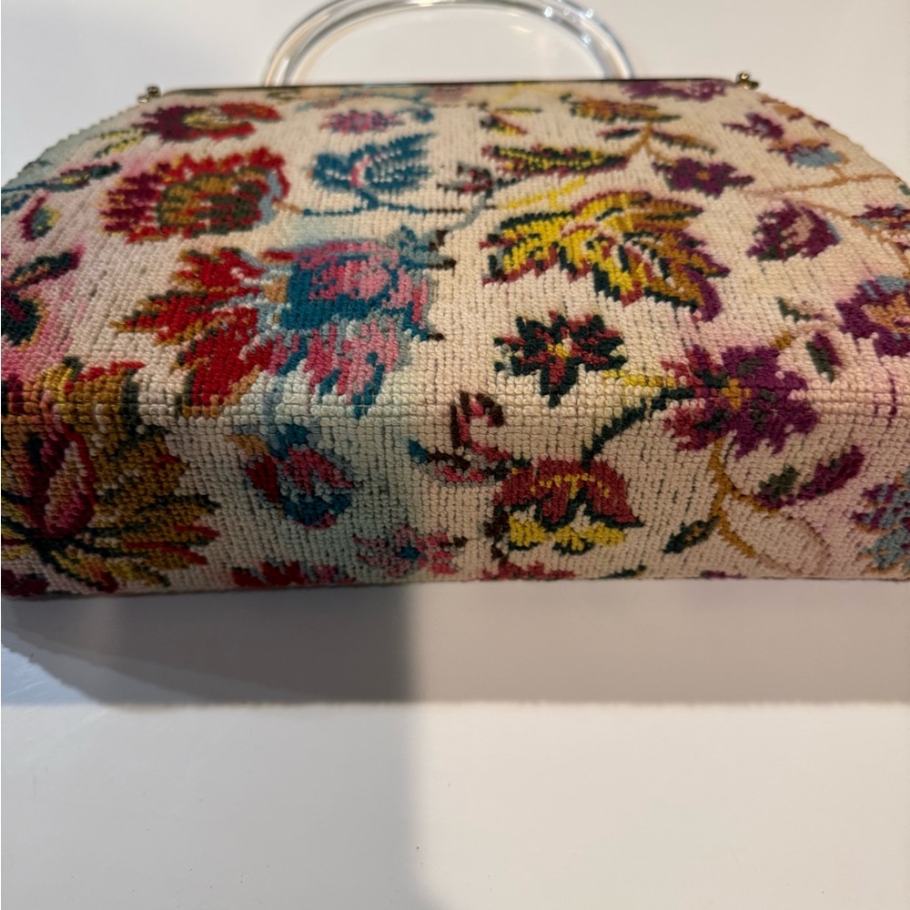 3 in 1 Lucite Handle Floral Tapestry Vintage Handbag - Picture 4 of 7